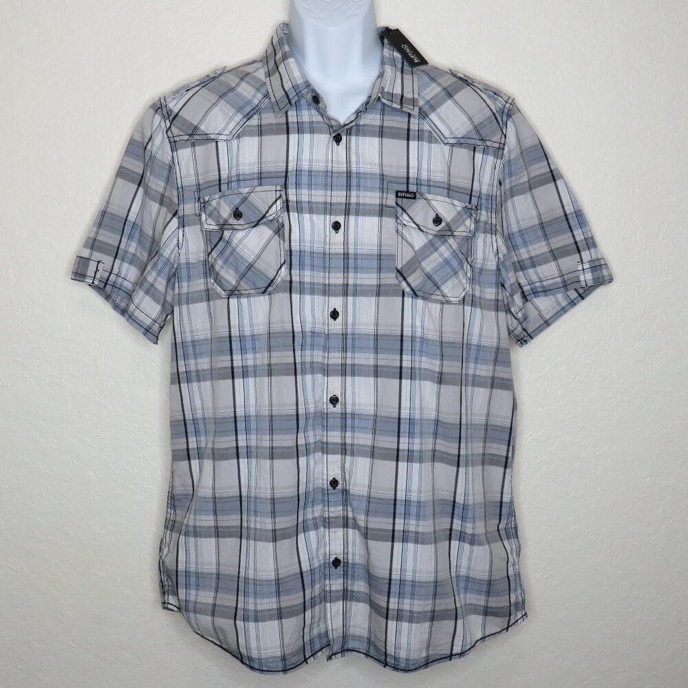 Buffalo David‎ Bitton* Men's Short Sleeve Button Down Curved Hem Shirt~ Size XL